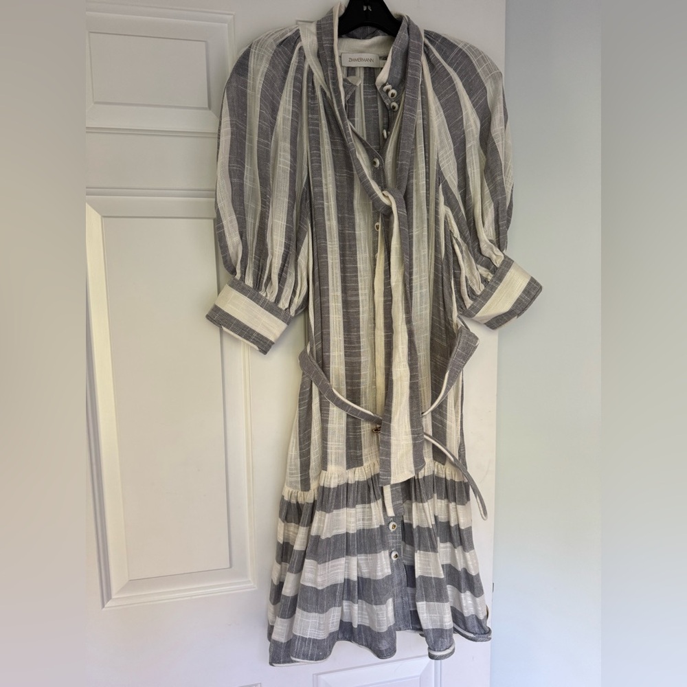 Zimmerman Matchmaker Swing Stripe Button Up Mini Dress US 8 (Size AU 2)